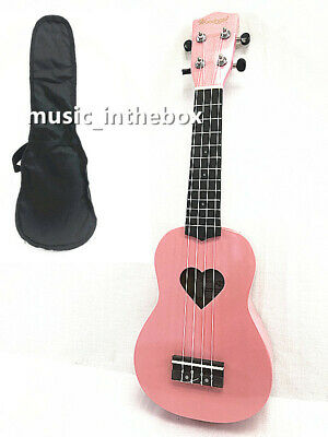 Woodnote 21" Sweet Pink With Heart Hole Soprano Wooden Ukulele & Carrying Bag